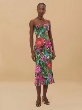 NWOT Farm Rio Jardin de Reve Organic Cotton Midi Dress, Multicolor, XXS